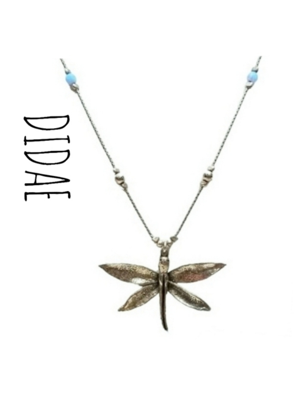 Vtg DIDAE Dragonfly w Blue Opal Shablool 925 Sterling Pendant Necklace